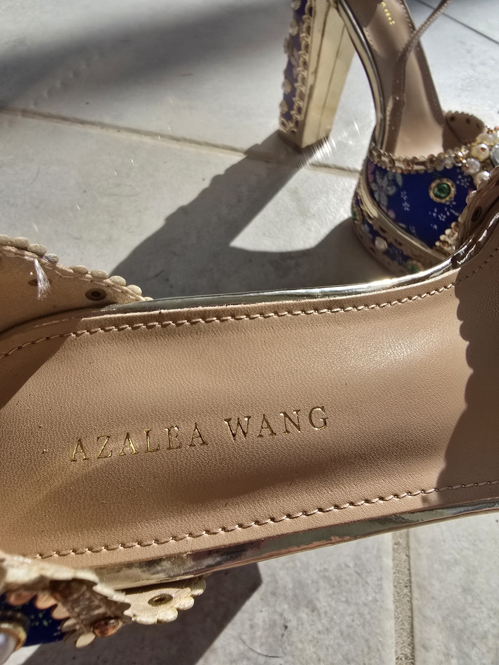 Embellished Blue Platform Heels with Gold Accents - Picture 4 of 7